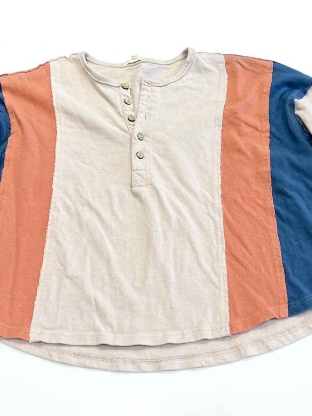 Easel Colorblock Long Sleeve Henley Top Pink & Blue Small